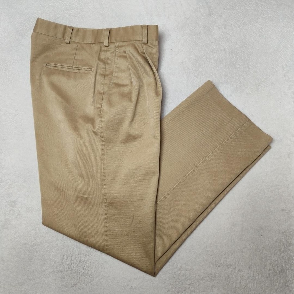 Lands End Pants Mens 33x32 Beige Dress Pleated Straight Classic Work Chino USA
